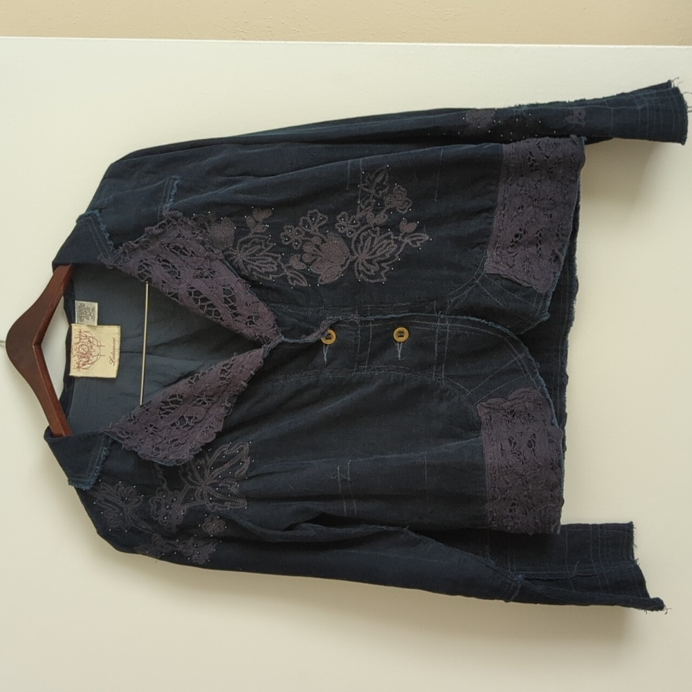 Blue Boho Embroidered Jacket Size L